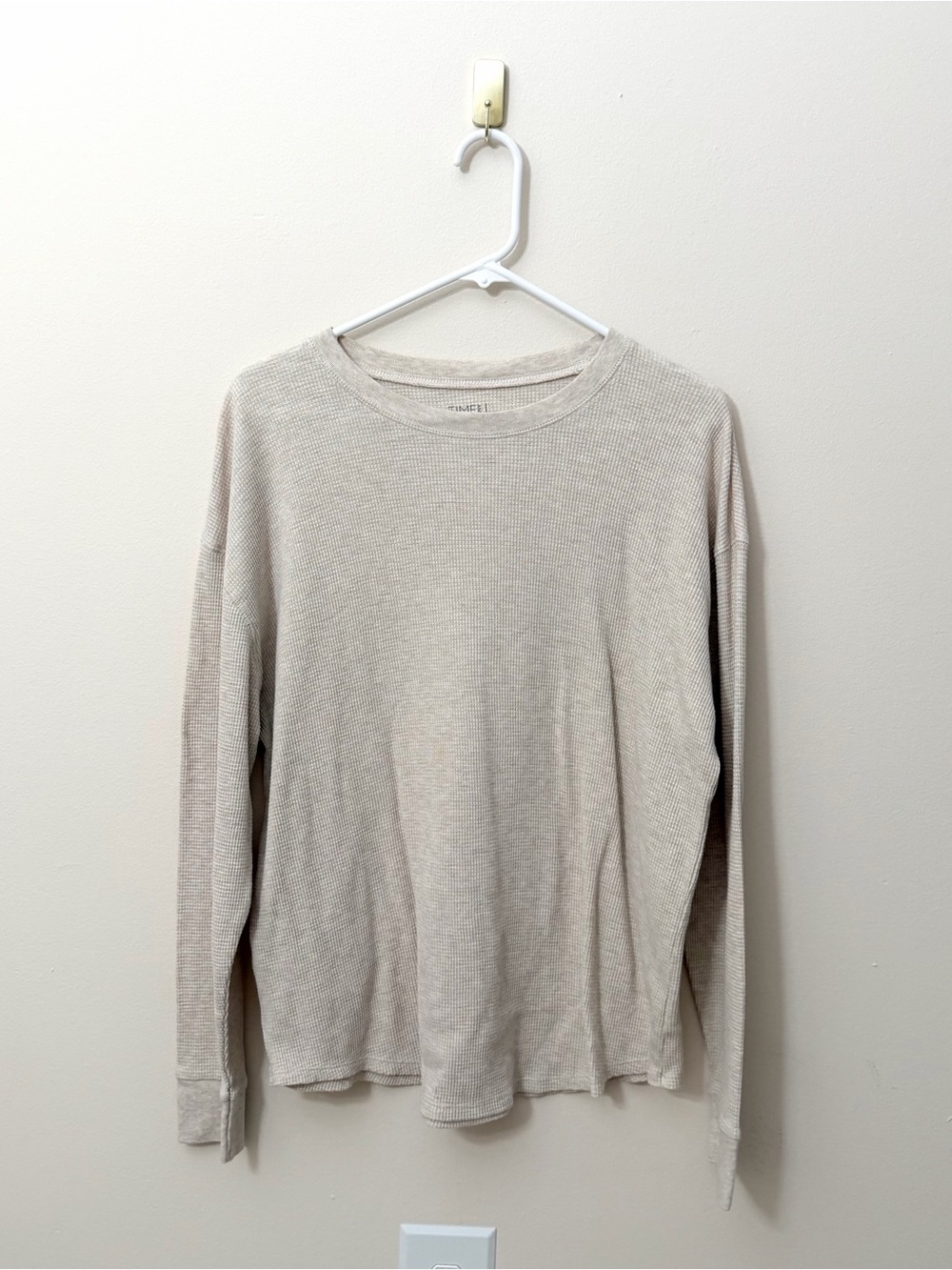 Time and Tru Women’s Long Sleeve Thermal Knit Crewneck T-Shirt Cream Beige XXL